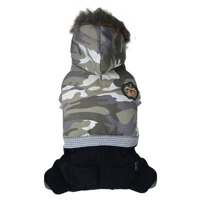 SMALL DOG - Camo Onesie with removable hood.