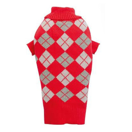 SMALL DOG - Red Plaid Knit Doggy Pullover Sweater