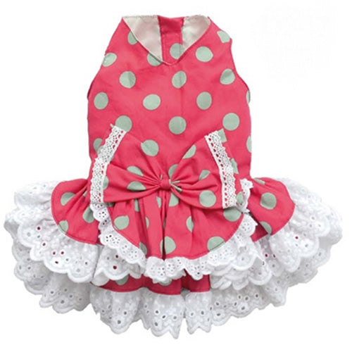 SMALL DOG - Pretty Polka Hot Pink Doggy Dress